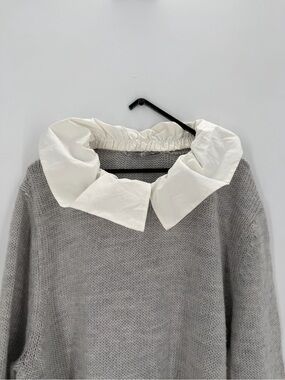 Cos Grey Knitted Mixed Media Sweater With Attached White Shirt Collar